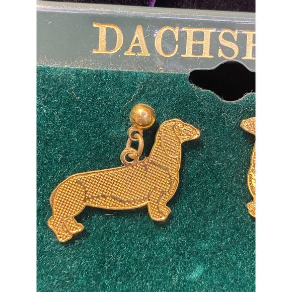 Dachshund Weiner Dog Dangle Earrings Surgical Steel Posts USA Gold Tone - Picture 3 of 6